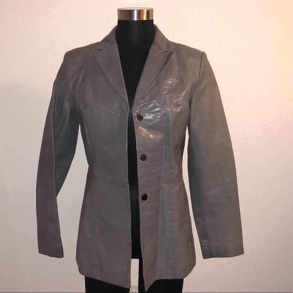 Kenneth Cole New York Gray Leather Coat